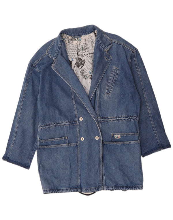 vintage Femmes Longline Double Breasted Blazer Veste UK 16 Grand Bleu