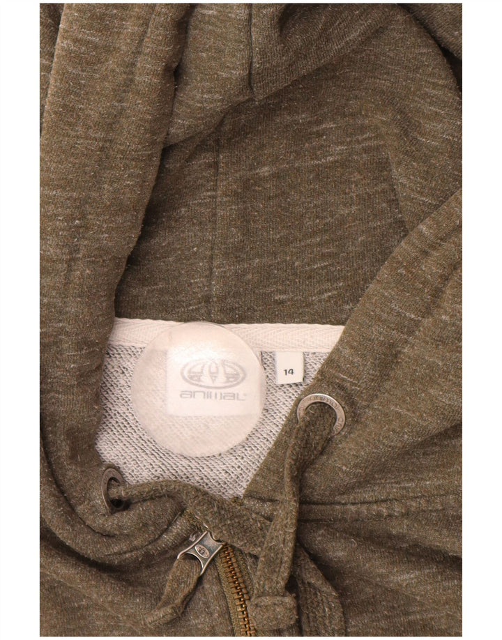 ANIMAL Pull à capuche zippé pour femme UK 14 Grand coton moucheté kaki