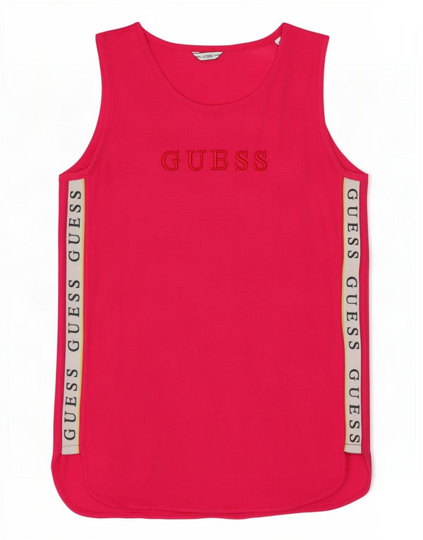Guess Débardeur Graphique Femme UK 14 Coton Colorblock Rose Moyen