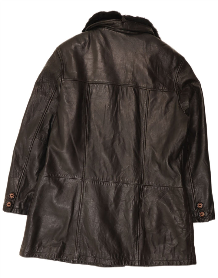 Zaffers Manteau En Cuir Croisé Femme IT 42 Cuir Noir Moyen