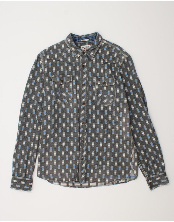 TOMMY HILFIGER Chemise Homme Large Gris Géométrique Coton