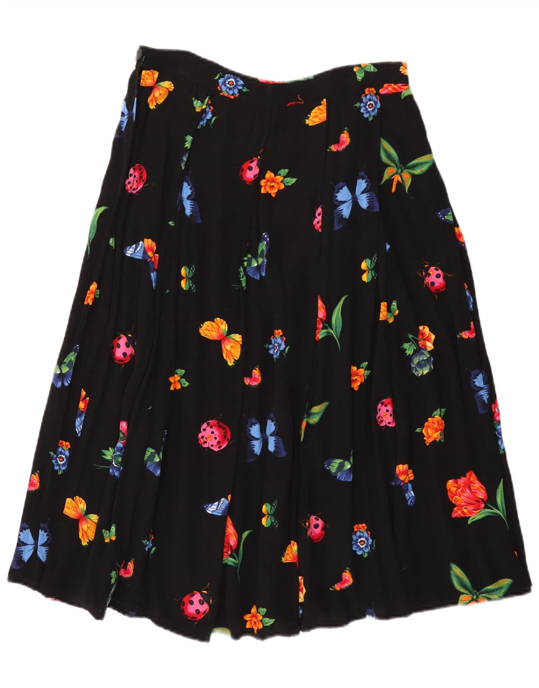 vintage Femme A-Line Jupe W30 Moyen Noir Floral