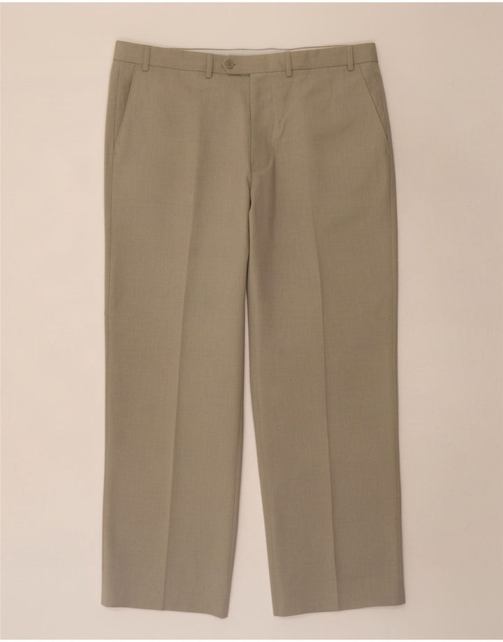 Marks & Spencer Pantalon de Costume Droit Homme W38 L30 Beige Polyester