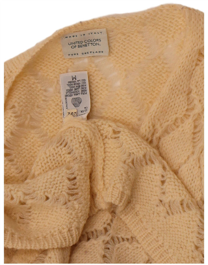 Benetton Pull Cardigan Femme UK 14 Medium Off White Argyle/Diamant