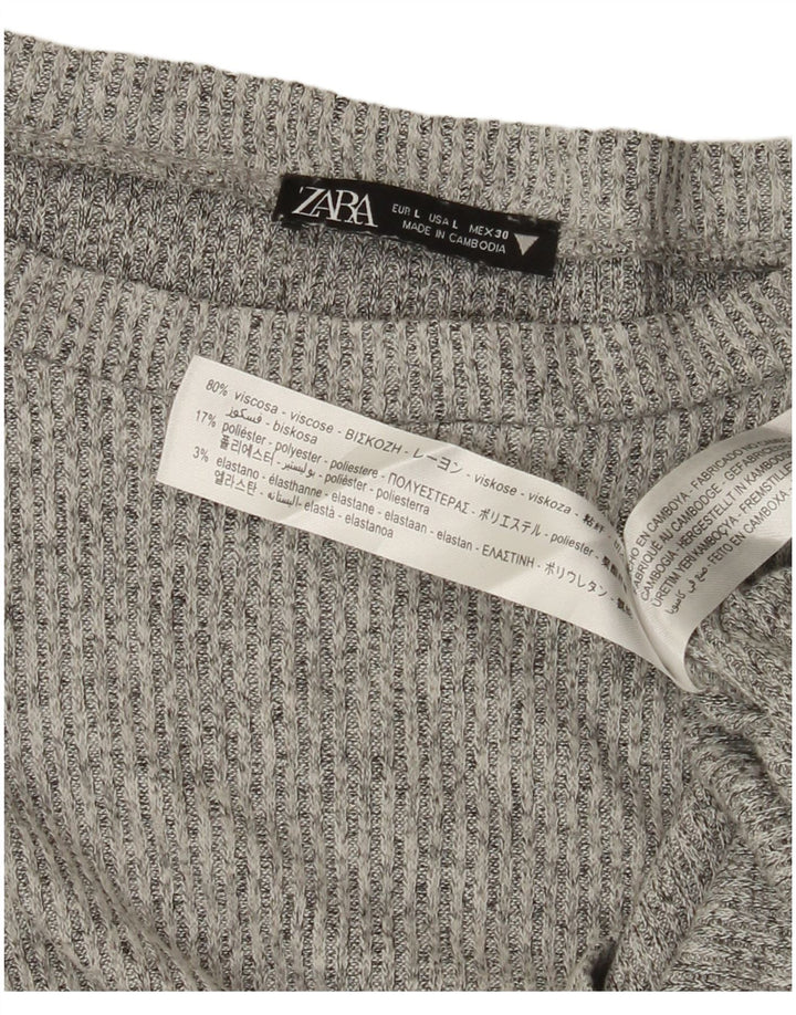 ZARA Pull court à col bateau pour femme UK 14 Large Gris Viscose