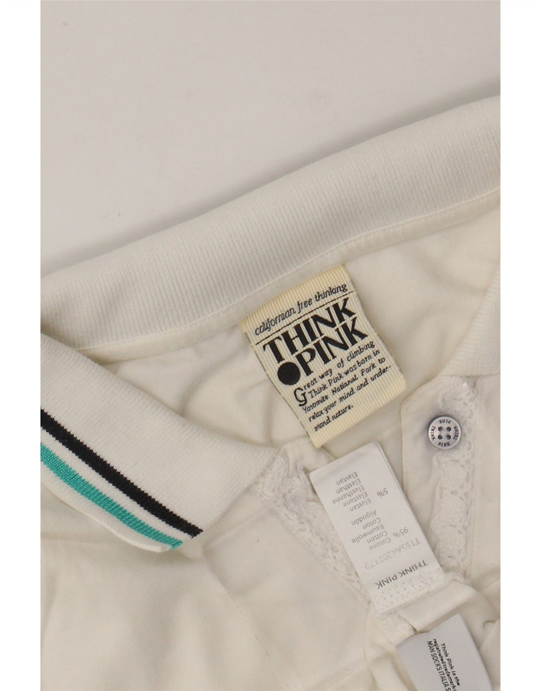 THINK PINK Polo graphique pour femme UK 8 petit coton blanc