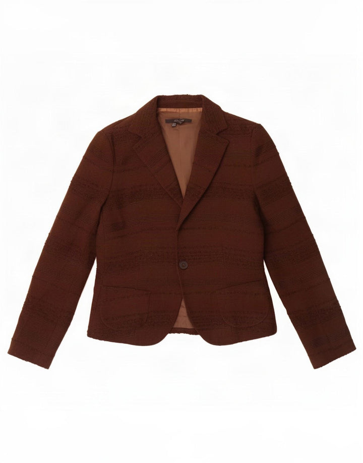 Zara Womens 1 Button Blazer Jacket EU 38 Petite laine à fines rayures marron