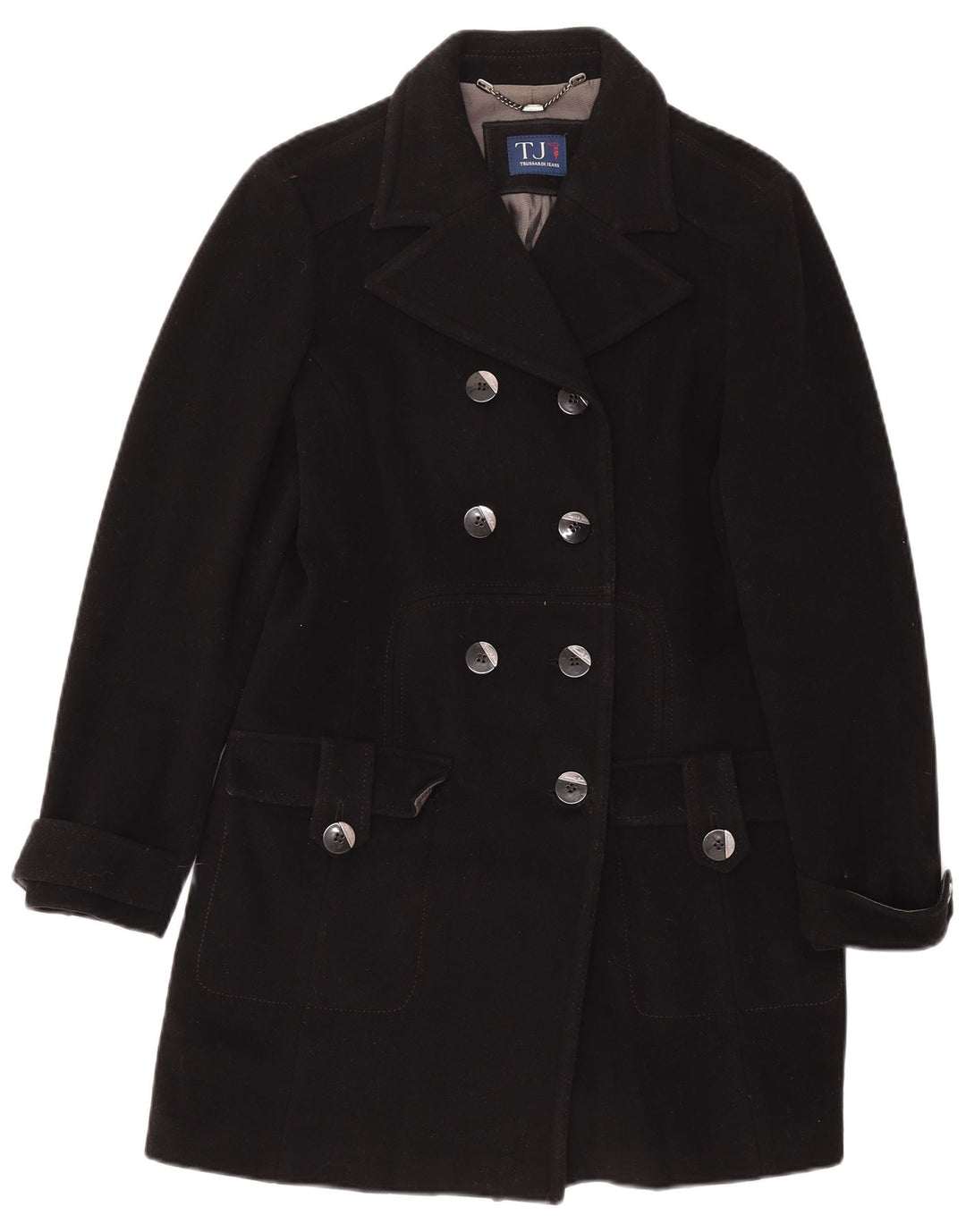 Trussardi Jeans Manteau Croisé Femme IT 44 Laine Noir Moyen