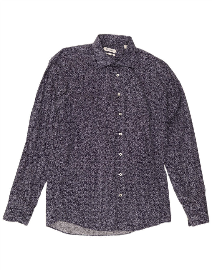 Calvin Klein Chemise slim fit pour homme Taille 41 Grand coton tacheté bleu marine