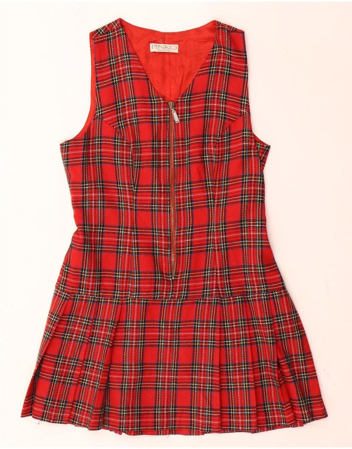 Pinko Robe trapèze sans manches pour femme UK 42 à carreaux rouges moyens