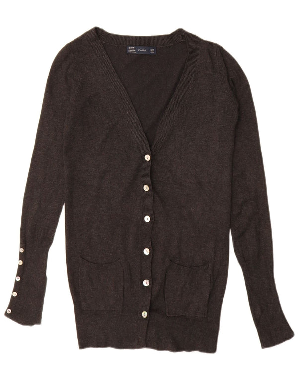 ZARA Womens Longline Cardigan Sweater UK 10 Petite Rayonne Grise