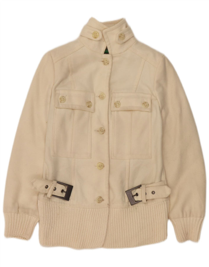 Benetton Veste Bomber Femme IT 38 XS Laine Blanc Cassé