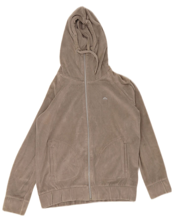 Ellesse Womens Velour Zip Hoodie Sweater UK 14 Medium Grey Cotton