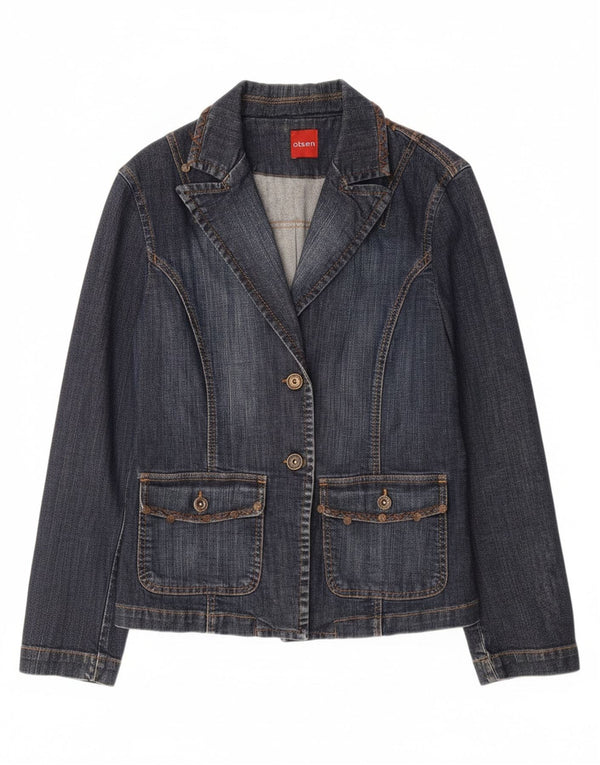 OLSEN Veste blazer en jean à 2 boutons pour femme UK 14 Bleu moyen en coton