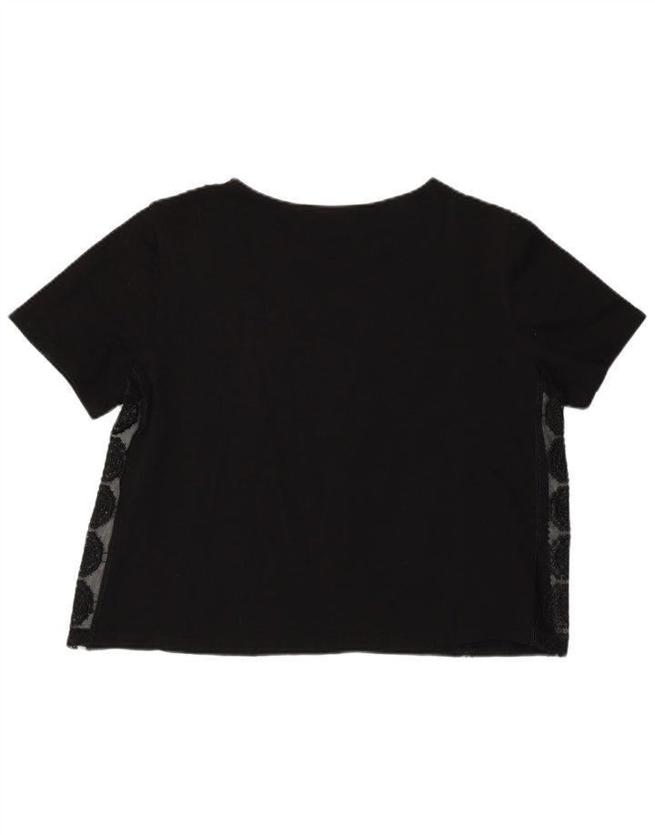 Zara Womens Crop Top UK 12 Moyen Noir Géométrique