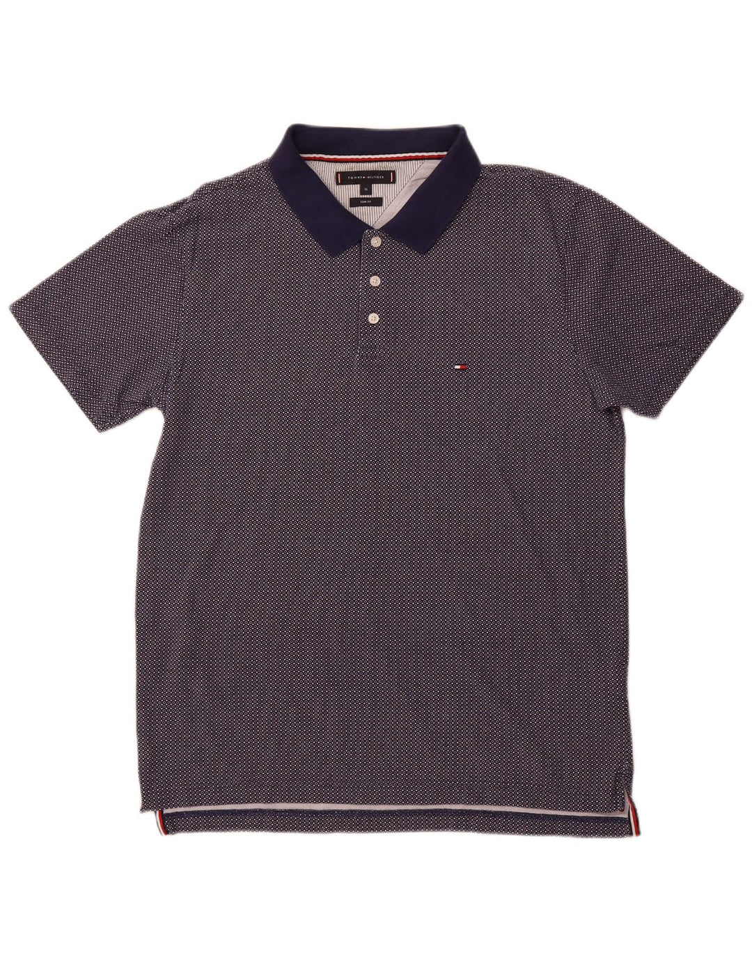 TOMMY HILFIGER Polo Homme XL Bleu Marine Tacheté Coton