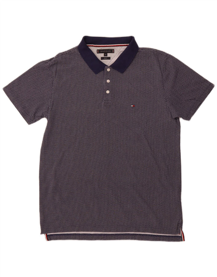 TOMMY HILFIGER Polo Homme XL Bleu Marine Tacheté Coton