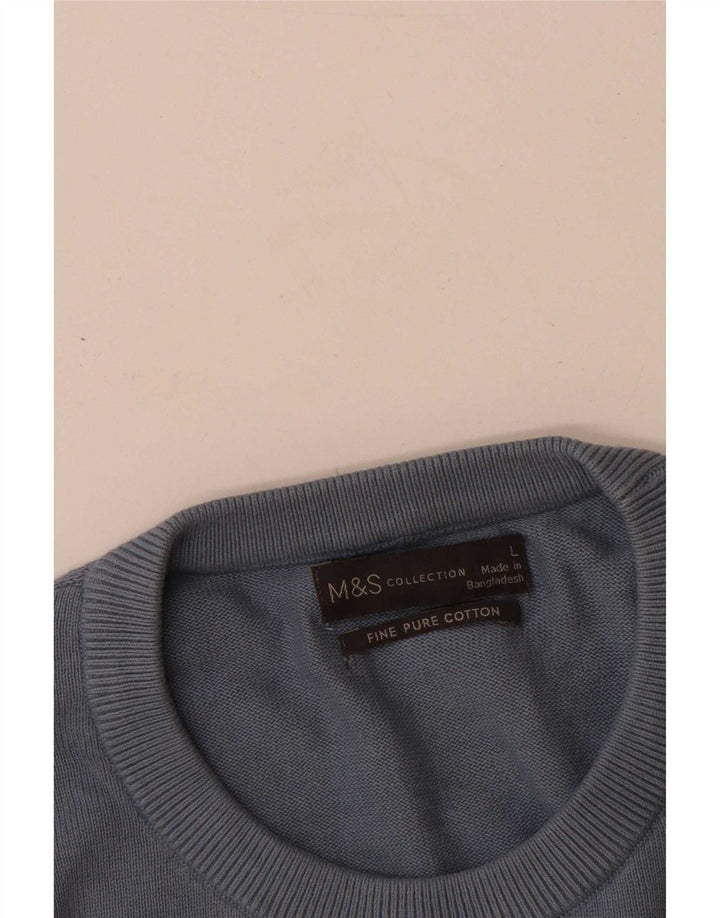 Marks & Spencer Pull à col rond pour homme en coton bleu Taille L