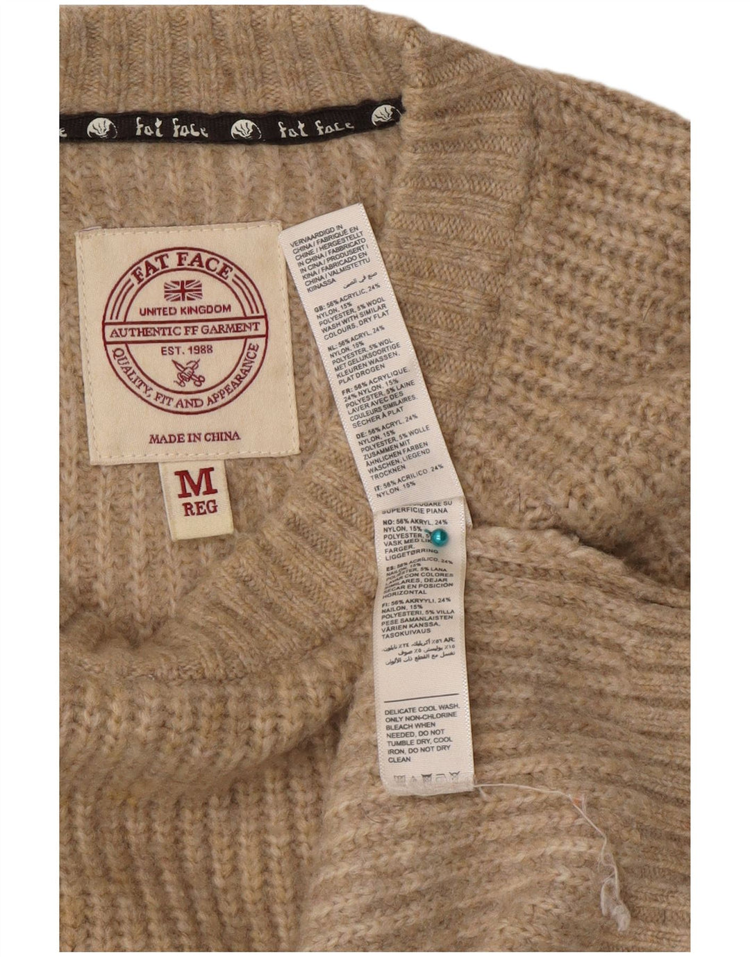 Fat Face Pull Col Ras du Cou Homme Acrylique Beige Moyen