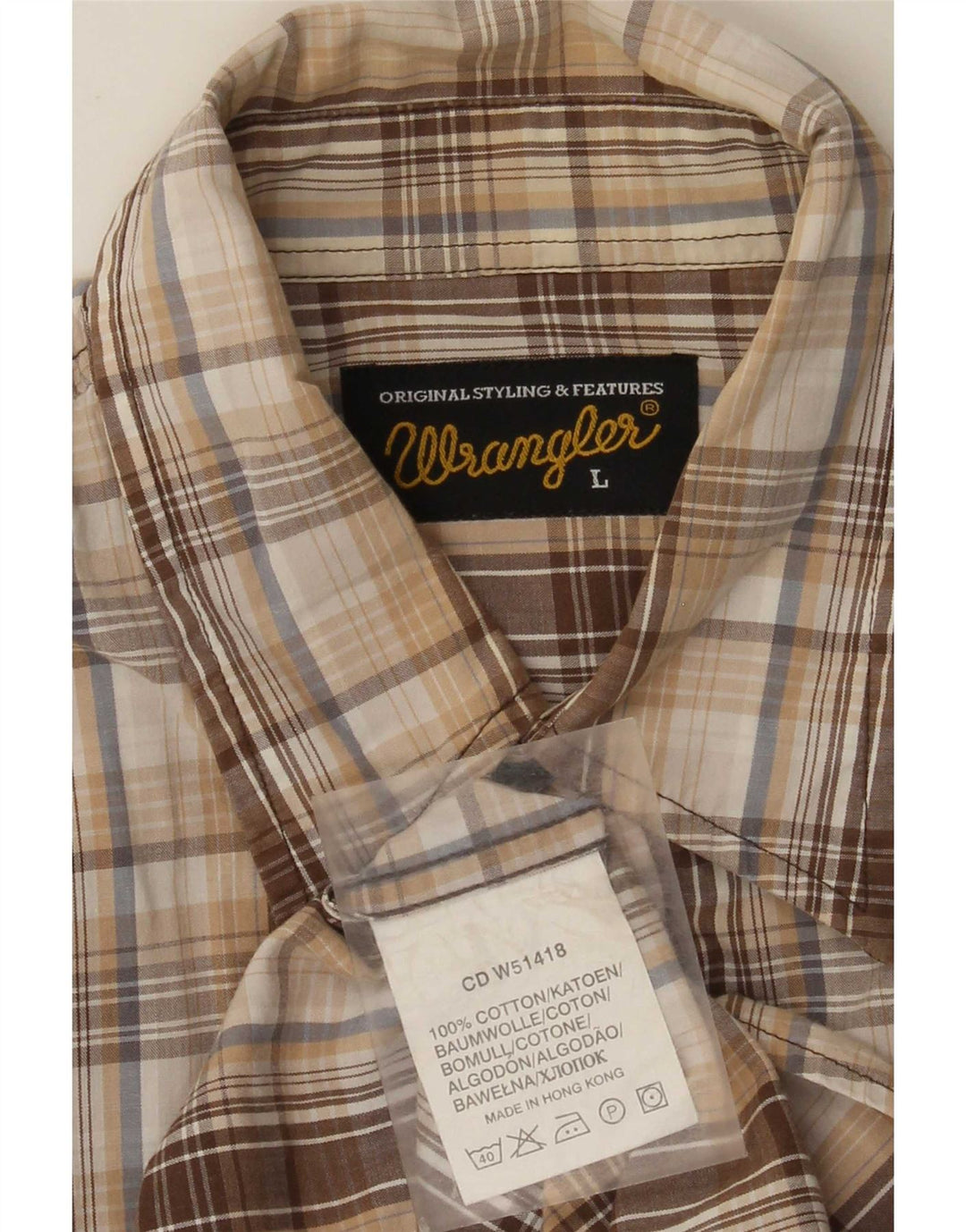 Wrangler Chemise Homme Grand Carreau Beige Coton