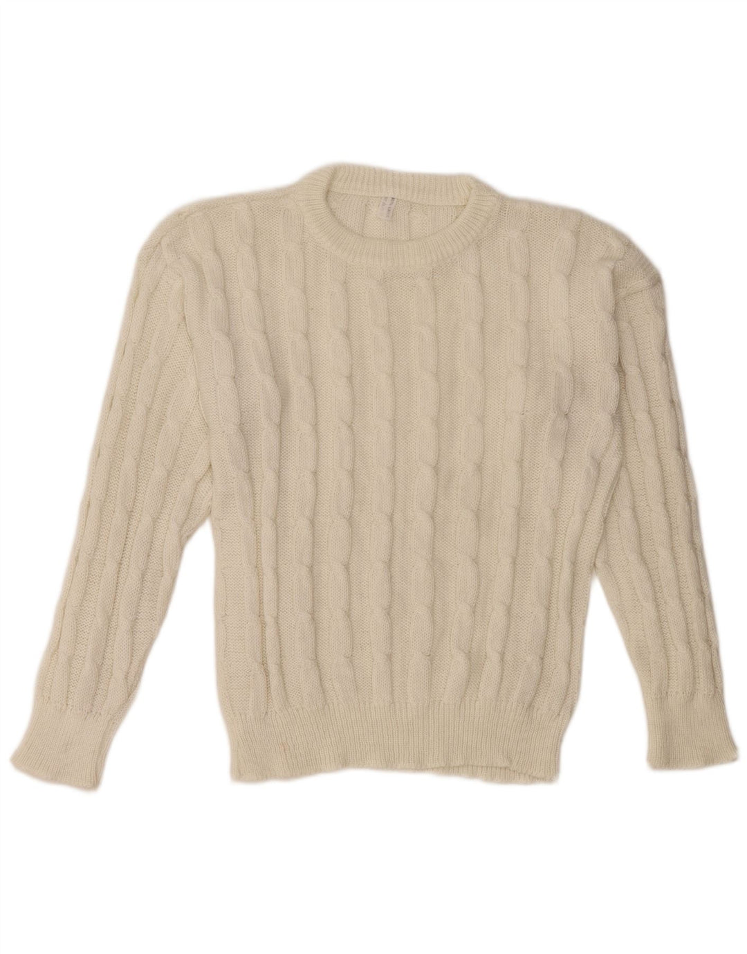 VINTAGE Femme Crew Neck Jumper Pull UK 14 Laine Blanche Moyenne