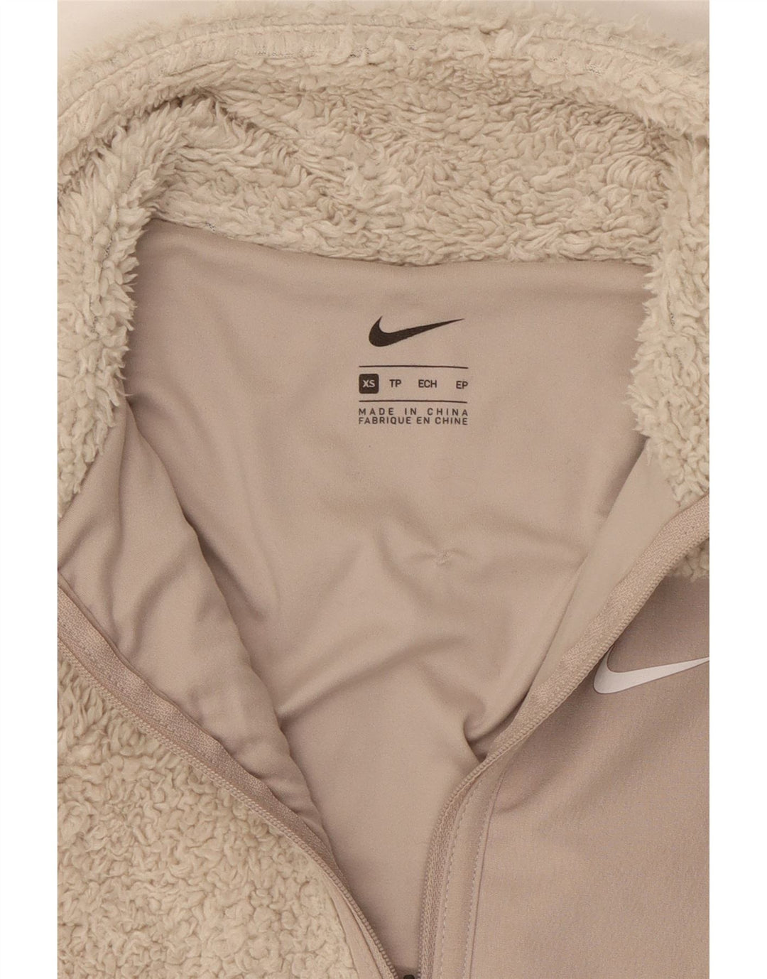 NIKE Veste polaire surdimensionnée pour femme UK 6 XS Beige Colourblock Polyester