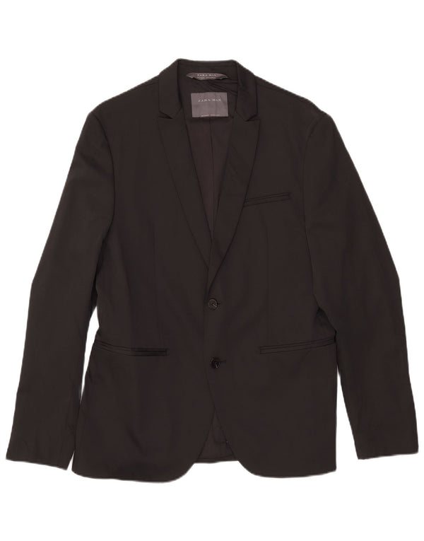 Zara Veste Blazer 2 Boutons Homme EU 50 Polyester Noir Moyen