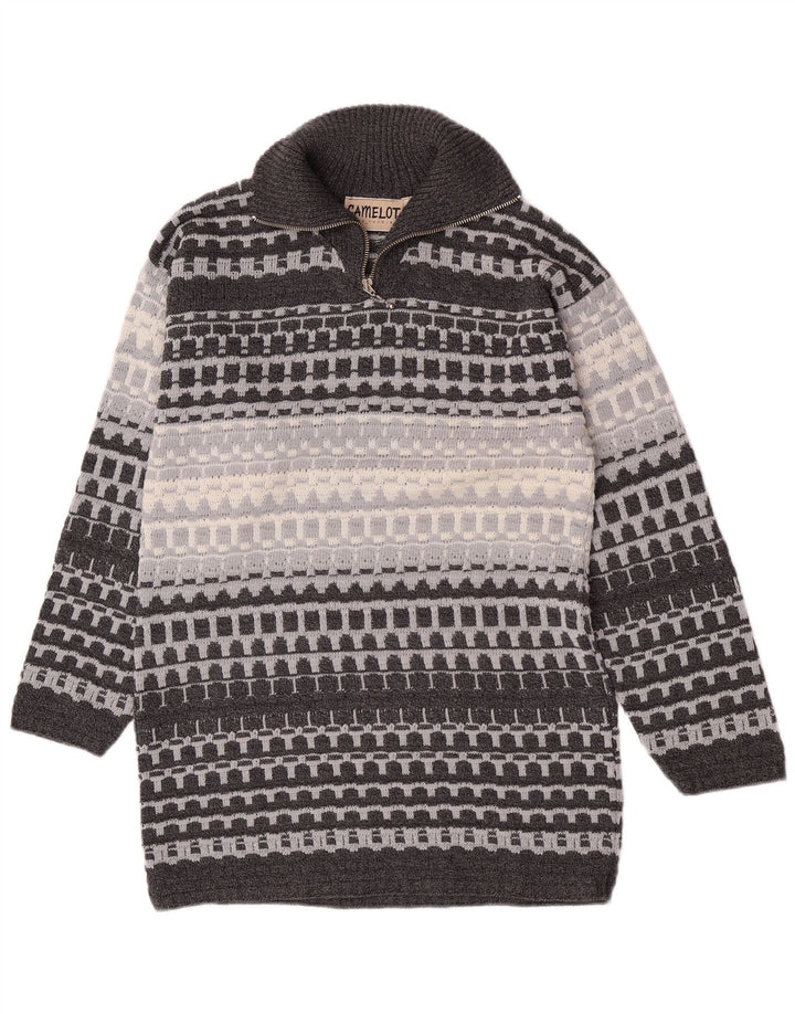 Camelot Pull à col zippé pour homme Petit gris géométrique classique