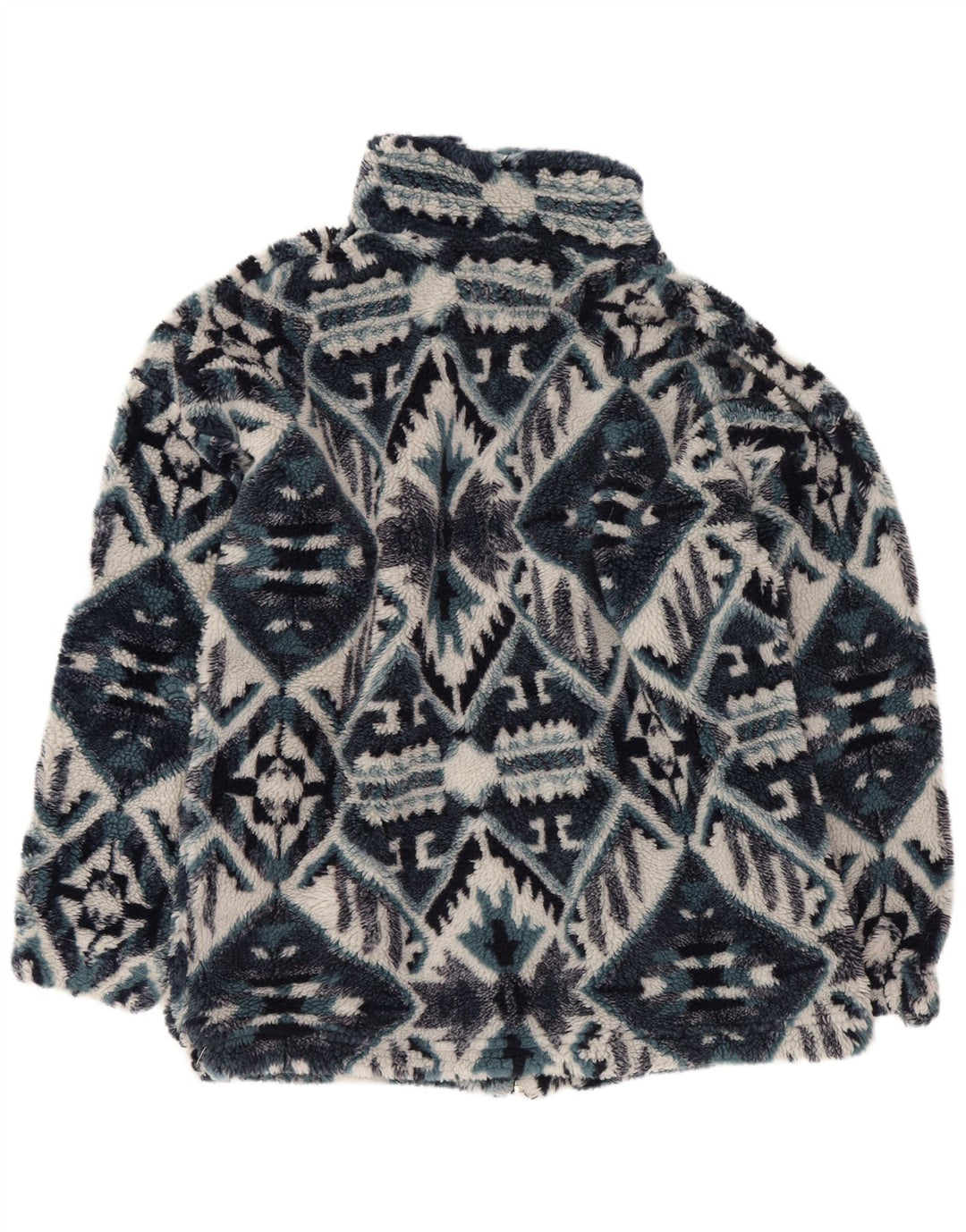 vintage Mens Fleece Jacket UK 36 Petit Bleu Marine Géométrique Aztèque