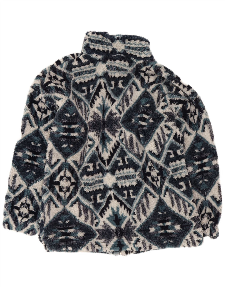 vintage Mens Fleece Jacket UK 36 Petit Bleu Marine Géométrique Aztèque