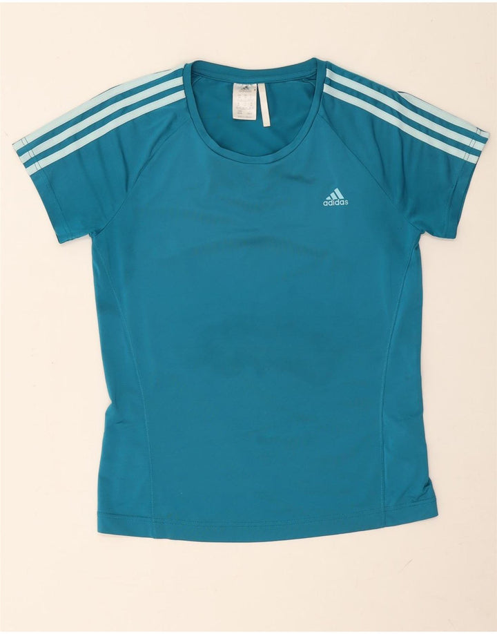 Adidas T-Shirt Femme Top UK 12/14 Bleu Moyen Polyester