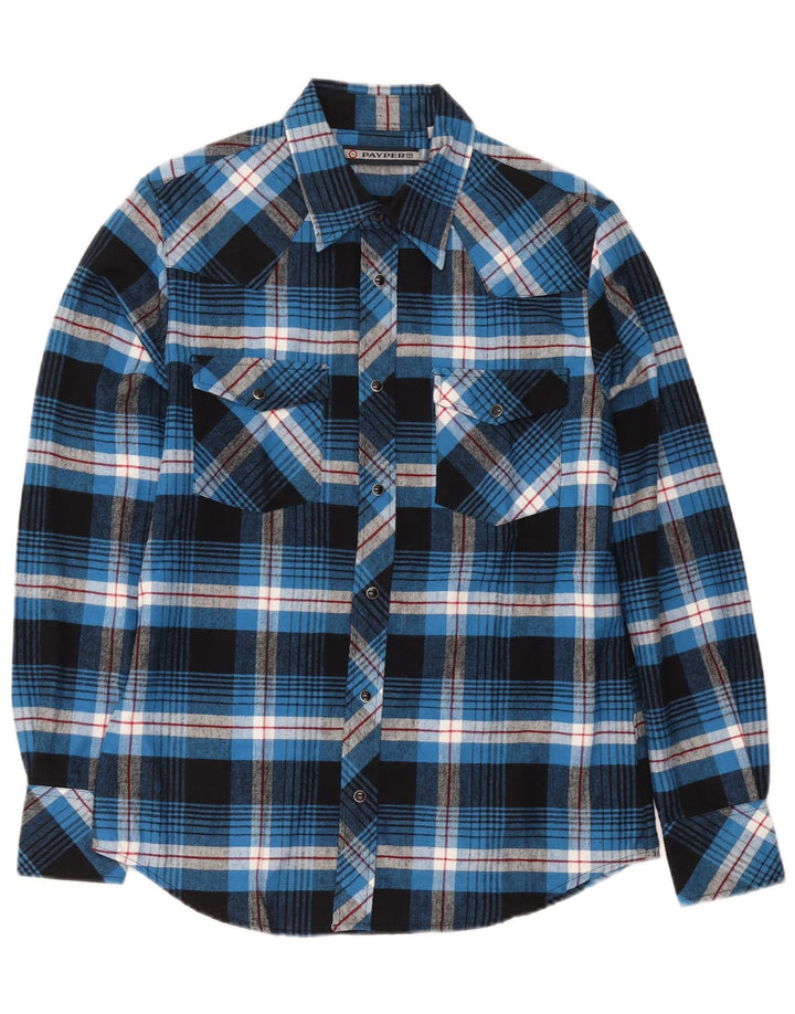 Payper Chemise en flanelle pour homme Coupe régulière Petit coton à carreaux bleu