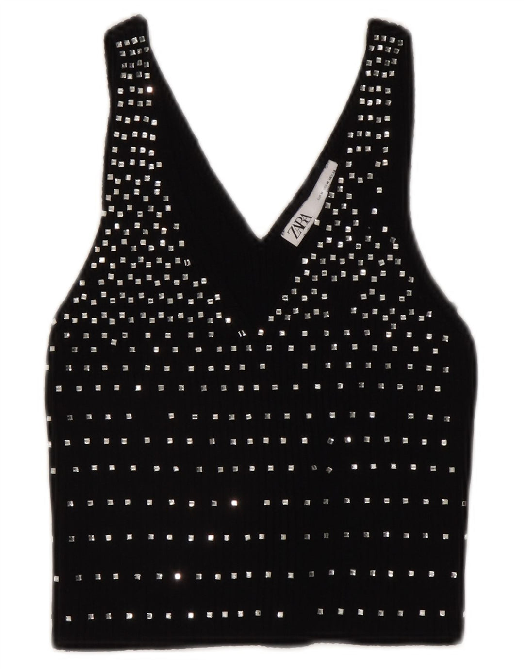Zara Haut court sans manches pour femme UK 12 Medium Noir à pois