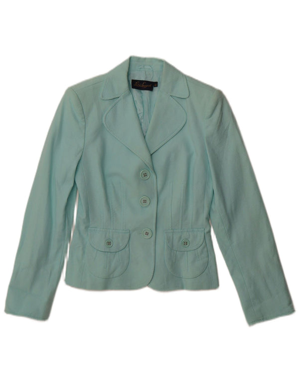 Luisa Spagnoli Veste Blazer 3 Boutons Femme IT 40 Petit Coton Turquoise