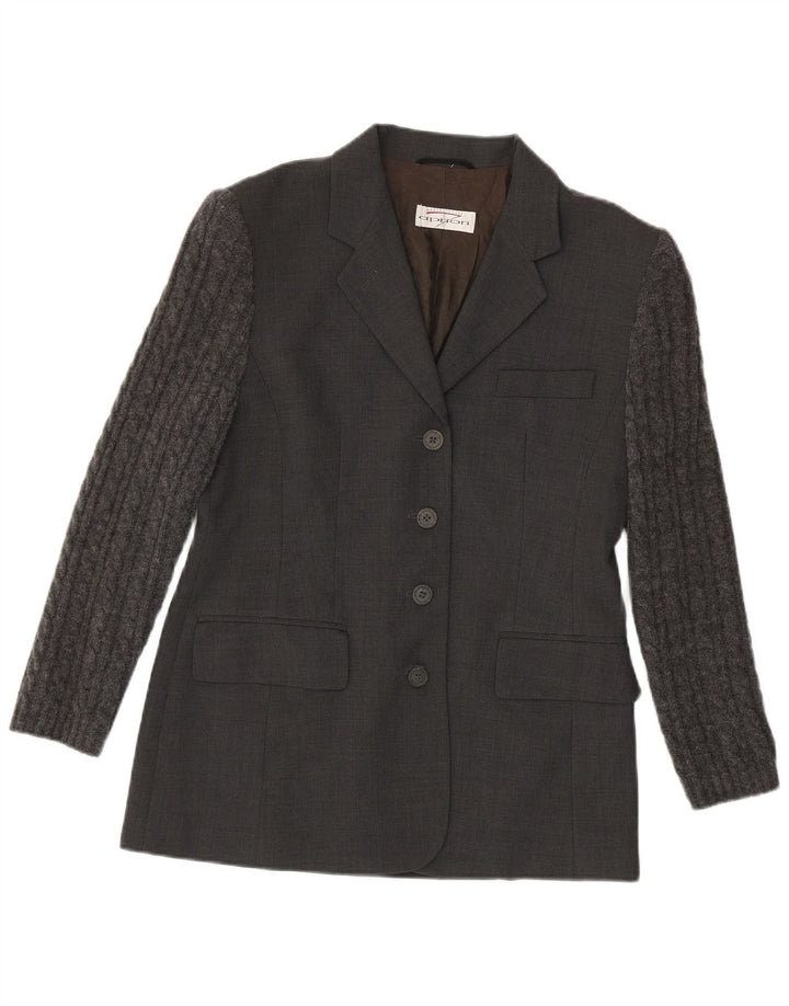 Apriori Veste Blazer 4 Boutons Femme UK 12 Gris Moyen Polyester