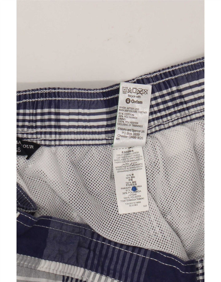 Marks & Spencer Short de Bain Blue Harbour Homme en Coton à Carreaux Bleu Large