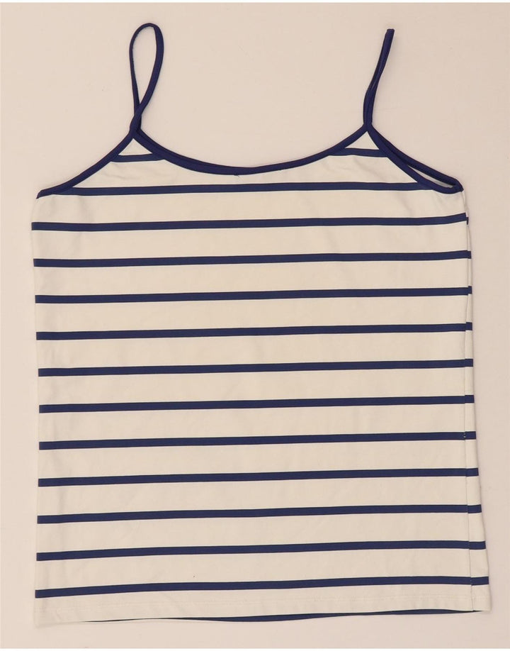 Zara Womens Cami Top UK 14 Large Blanc Rayé