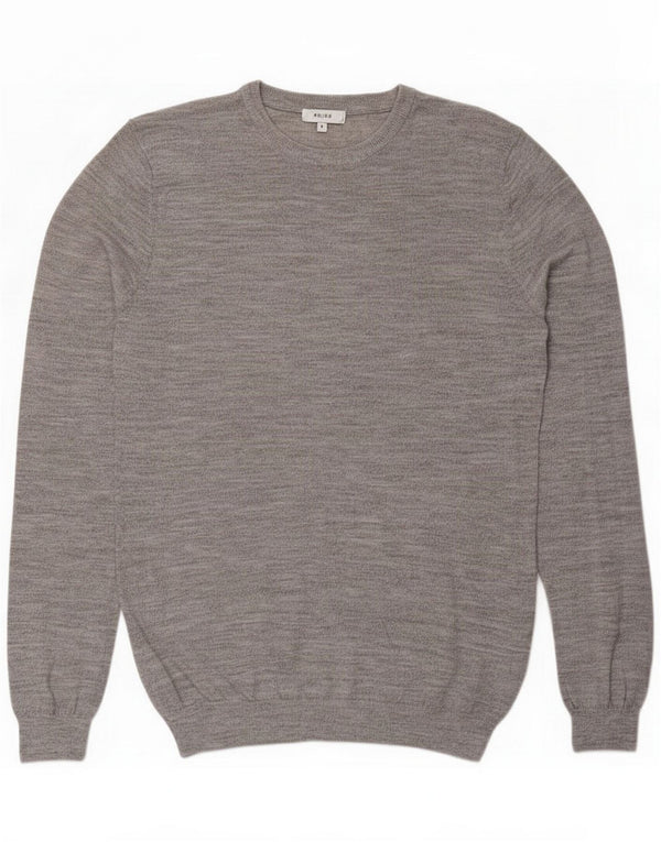 Reiss Pull à col rond pour homme en laine mouchetée grise Small