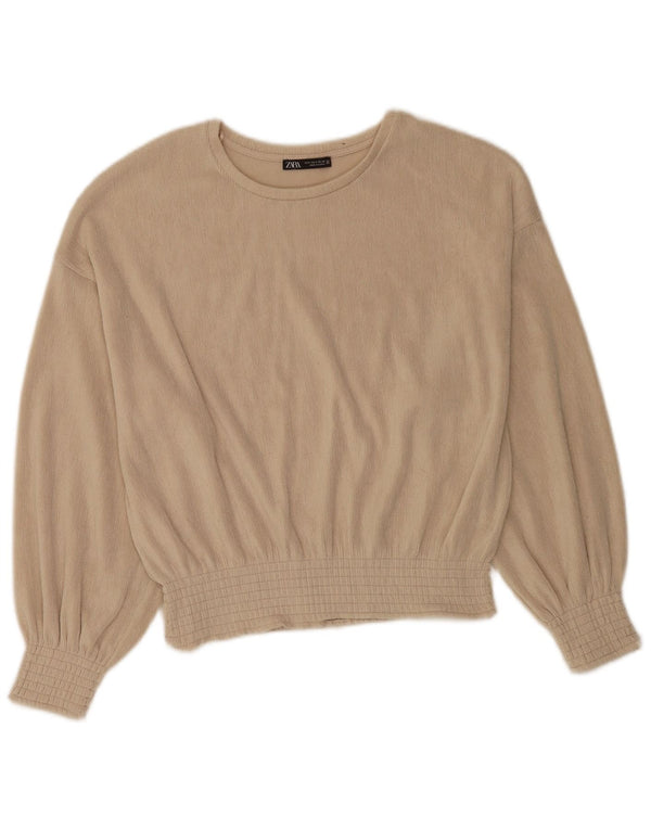 Zara Chemisier surdimensionné à manches longues pour femme UK 10 Petit polyester beige