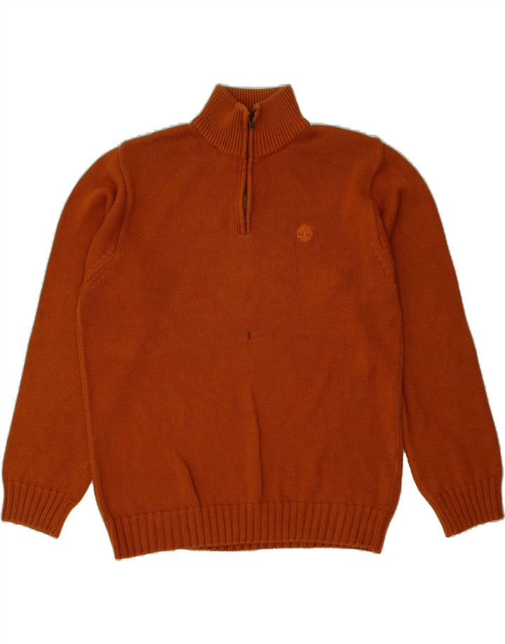 TIMBERLAND Mens Zip Neck Jumper Sweater Small Brown Cotton Vintage Timberland and Second-Hand Timberland from Messina Hembry 