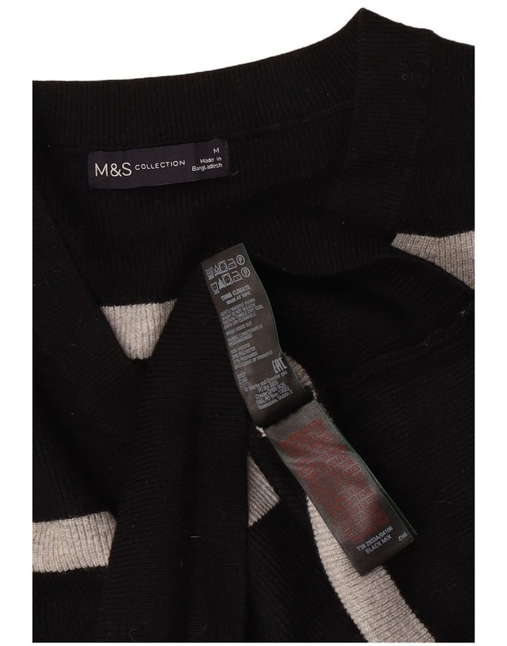 Marks & Spencer Pull col en V pour femme UK 14 Medium Noir Rayé