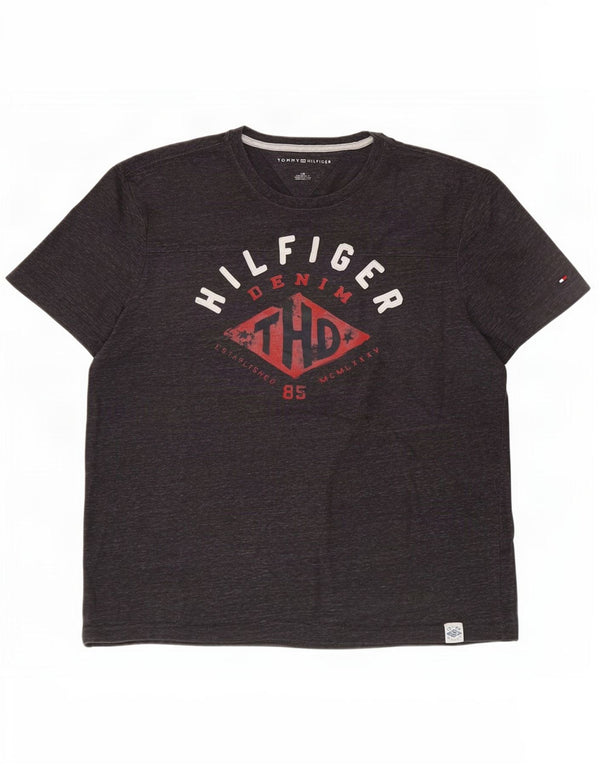 Tommy Hilfiger Mens Graphic T-Shirt Top Large Grey Flecked Cotton