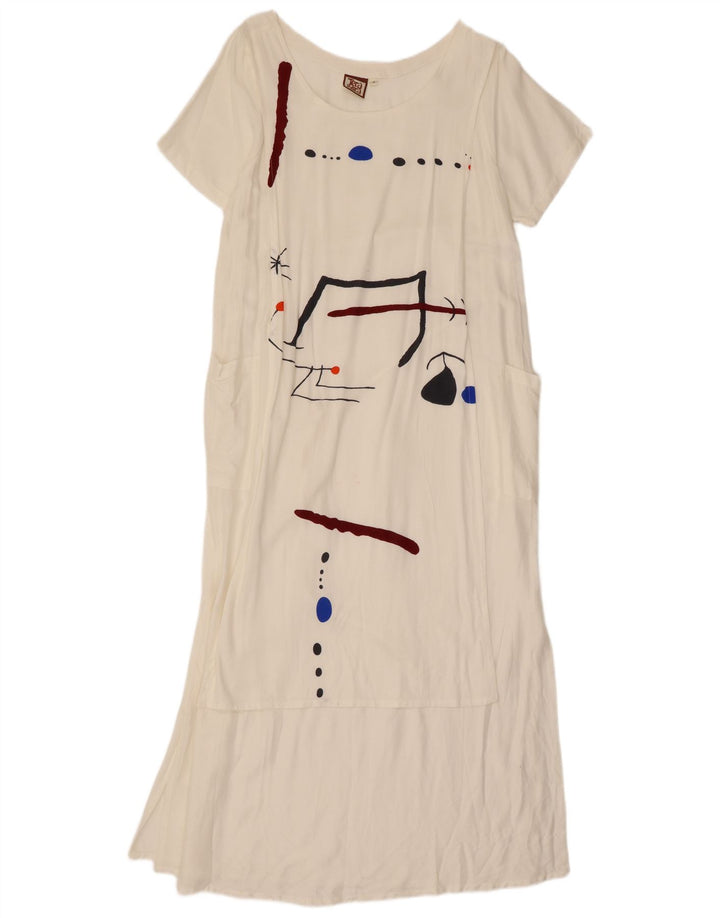 Tera Bora Robe longue graphique pour femme UK 12 Blanc moyen