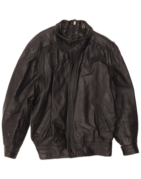 VINTAGE Veste en cuir homme UK 40 Grand Noir