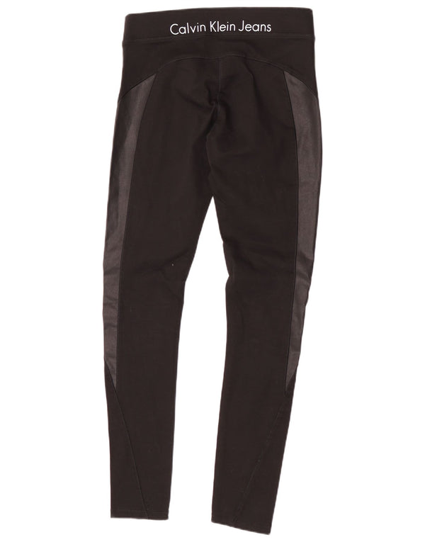 Calvin Klein Jeans Leggings graphiques pour femmes UK 10 Small Black Colourblock