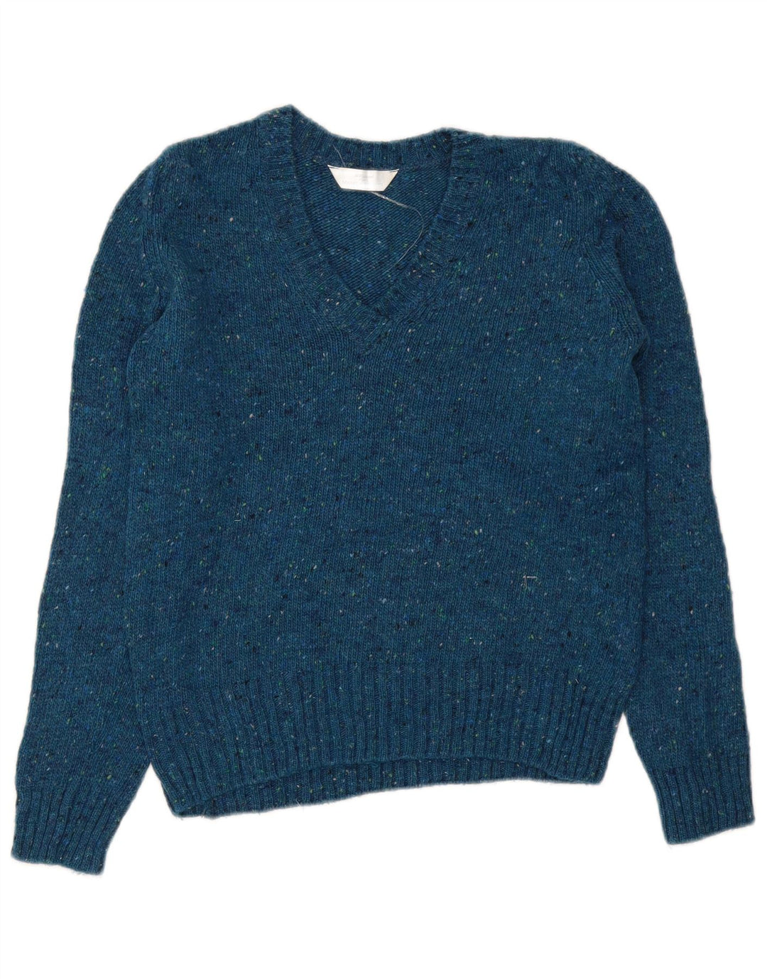 Marks & Spencer Pull col en V pour femme UK 10 Petit Bleu Moucheté