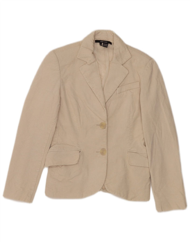 Zara Veste blazer en velours côtelé pour femme à 2 boutons EU 36 XS en coton blanc cassé