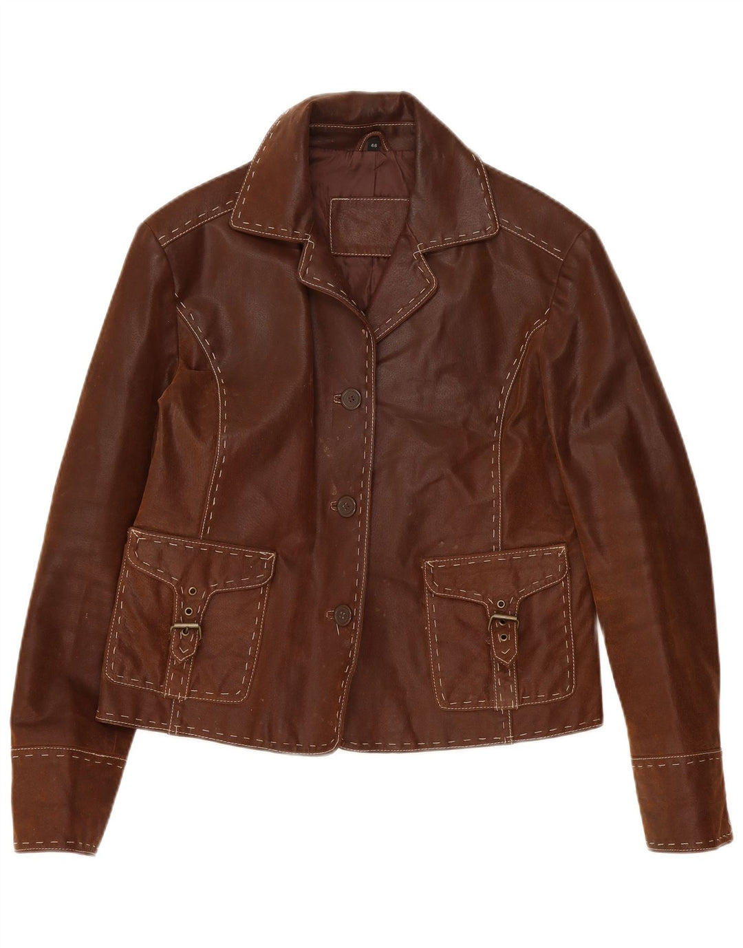 veste en cuir femme vintage IT 46 Grand cuir marron