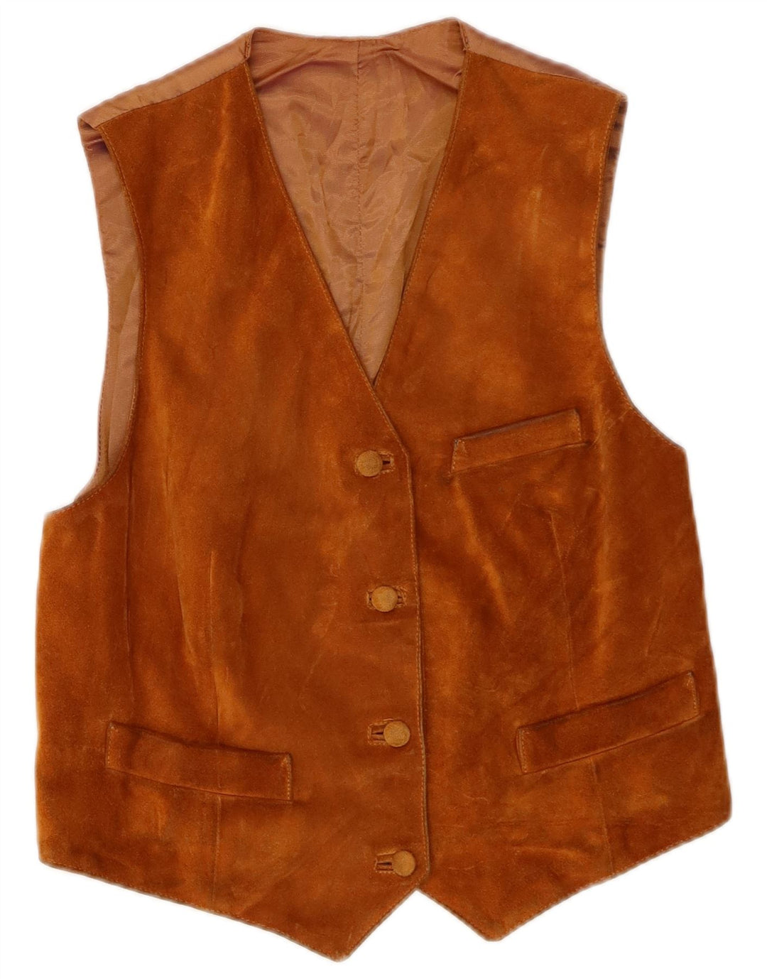 gilet en daim femme vintage IT 44 cuir marron moyen