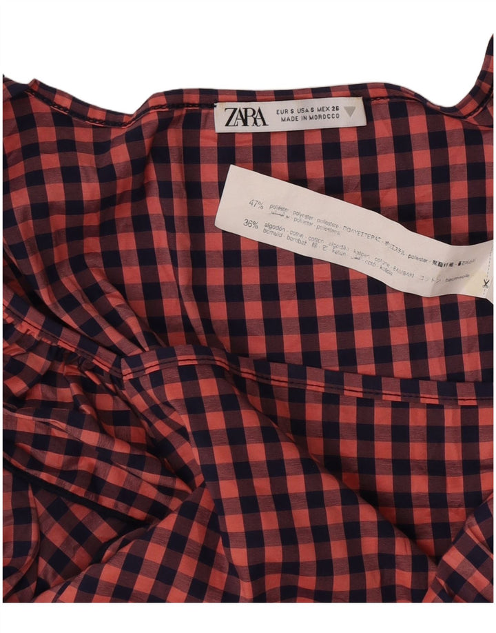 Zara Robe Empire à volants pour femme UK 10 Petit tissu vichy rose en polyester